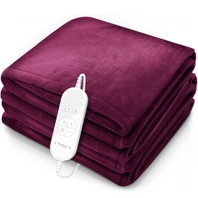 Foto van Sinnlein® pluche warmtedeken 180 x 130 cm Bordeaux | elektrische deken met timer en 9 standen
