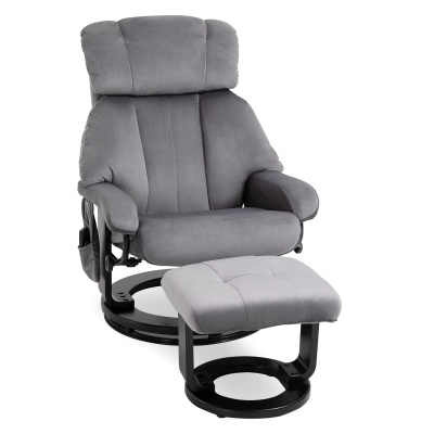 Foto van HOMCOM massagefauteuil met kruk - fluweelachtig polyester, grijs, 76 x 80 x 102 cm