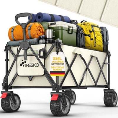 Foto van TRESKO® Opvouwbare Bolderwagen 215L met Rem | Inklapbare Handwagen 150kg met Rubber Banden