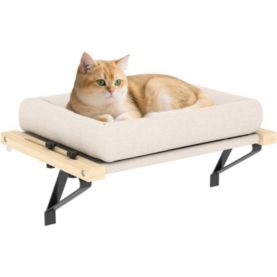 Foto van PawHut Kattenhuis van Grenenhout, Polyester 50x36x24 cm, Roomwit