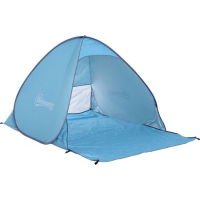 Foto van Outsunny Strandmuschel van polyester, stalen draad - 200L x 150B x 119H cm - Blauw