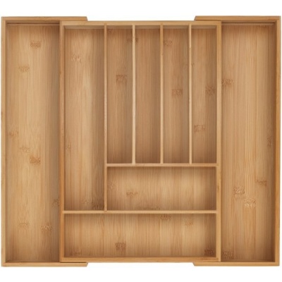 Foto van Uitschuifbare bestekbak - 7-9 vakken - 5 x 31-50 x 45 cm - bamboe