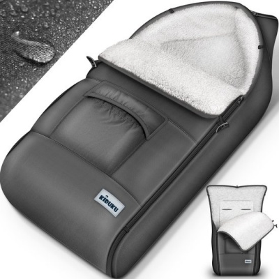 Foto van KIDUKU Wintervoetenzak voor kinderwagen, wasbaar, grijs, 95x50 cm, met ritssluiting en tas