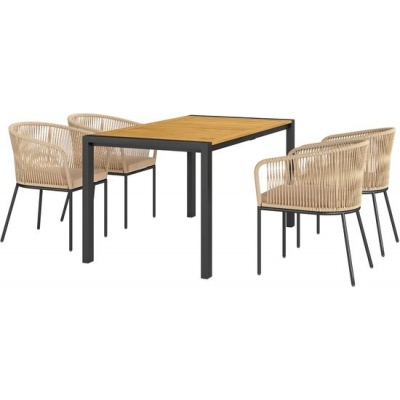 Foto van Outsunny Rattan Tuinmeubelset - Acaciahout, PE-Rattan - 140L x 80B x 74H cm - Natuurlijk+Khaki