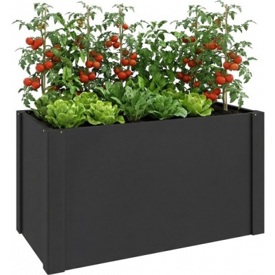 Foto van Outsunny Verhoogde Plantenbak - Verzinkt Staal, Rubber - 102L x 52B x 55H cm - Zwart