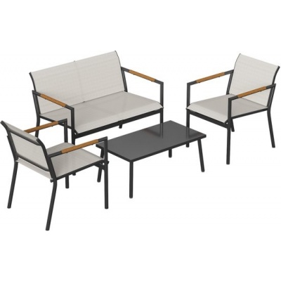 Foto van Outsunny Tuinbankset - Metaal, Mesh-stof - 106L x 70,5B x 77H cm - Crèmewit