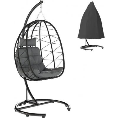 Foto van Outsunny Rattan Hangstoel Zwart, Staal en PE-Rattan 102x102x195 cm