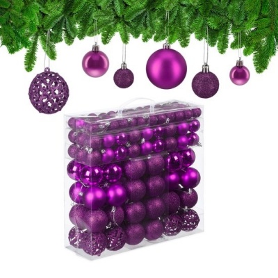 Foto van Kerstballen set van 150 - mat, glanzend, glitters - plastic - paars - ∅ 3, 4, 6 cm