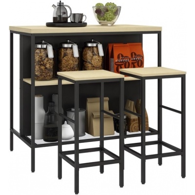 Foto van HOMCOM Bartafel met Barstoelen Set - MDF, Staal - 100L x 60B x 95H cm - Eiken