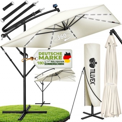 Foto van tillvex® Rechthoekige Aluminium Parasol Ø 330 cm met LED en Afdekking, 360° Draaibaar