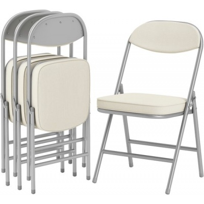 Foto van HOMCOM Vouwstoel van Polyester, Staal 48,5L x 45B x 82H cm Crèmewit
