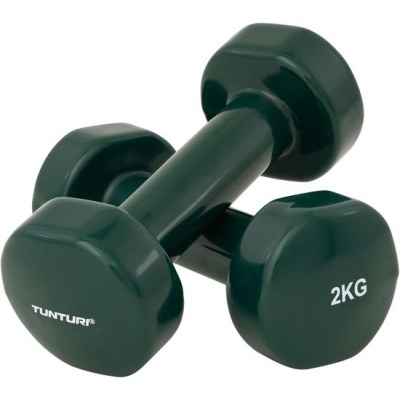Foto van Tunturi Dumbbell set - 2 x 2,0 kg - Vinyl - Groen - inclusief gratis fitness app