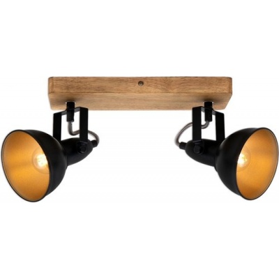 Foto van BRILONER HOUT & STIJL - Draaibare Plafondlamp - 2-lichts E14 - Hout en Metaal - Zwart en Goud