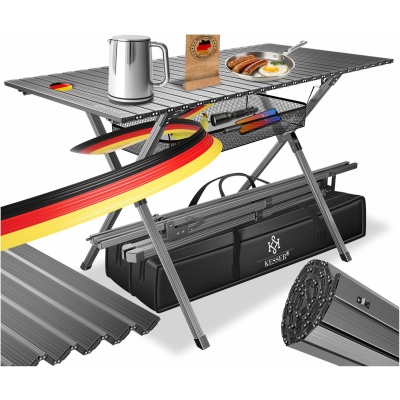 Foto van KESSER Campingtafel opvouwbare klaptafel met aluminium frame oprolbaar tafelblad vouwtafel inklapbaa