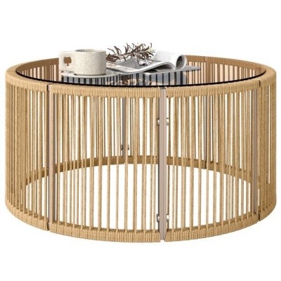 Foto van Outsunny Rattan koffietafel - PE-rattan, gehard glas - Ø70 x 33H cm - Bruin