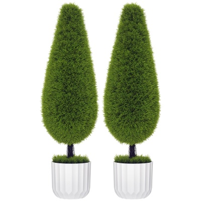 Foto van HOMCOM kunstcipressen, set van 2, 90 cm, kunstboom in pot voor binnen en buiten, groen