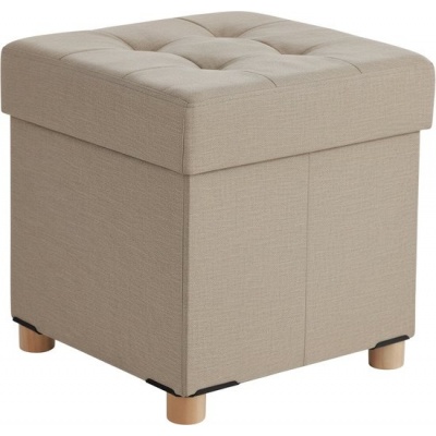Foto van Beige poef met opbergruimte - 38 cm - linnenlook
