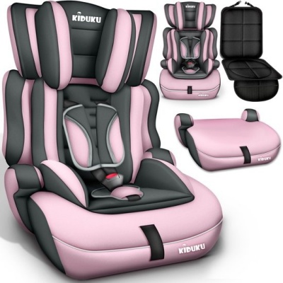 Foto van KIDUKU® Autostoel 9-36 kg (1-12 jaar) – ECE R129/03 Groep 1/2/3 Kinderzitje (Grijs/Roze)