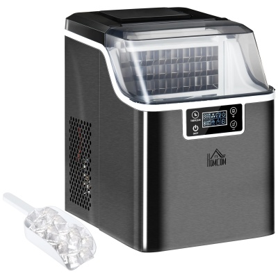 Foto van HOMCOM IJsblokjesmachine 20 kg/24u met 3,2 L Watertank - Zelfreinigend Zwart 25,2 x 36 x 37,1 cm