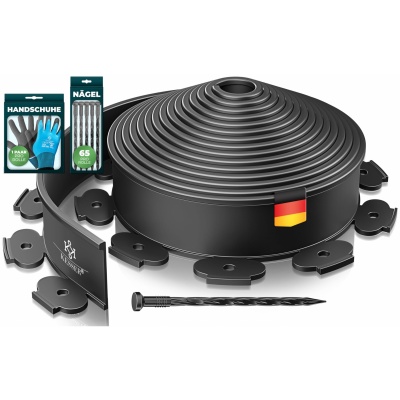 Foto van KESSER® Flexibele gazonrand van kunststof, lengte 10 m, hoogte 5 cm, met 50 grondankers + 1 paar han