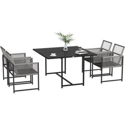 Foto van Outsunny tuinset - 4 stoelen - staal - glas - zwart - lichtgrijs