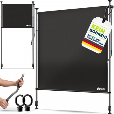 Foto van tillvex® Verticale Klemluifel, 150 x 310 cm, zwart, met handslinger, zonder boren