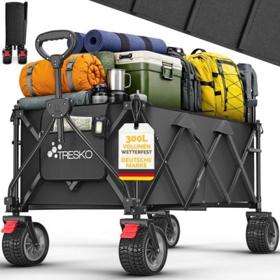 Foto van TRESKO® Opvouwbare Bolderwagen 300L met Rem | 150kg Handwagen met Massieve Banden