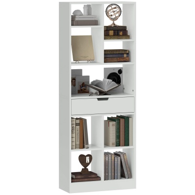 Foto van HOMCOM Staande Boekenkast met 9 Planken en 1 Lade - Wit 60 x 26 x 158 cm