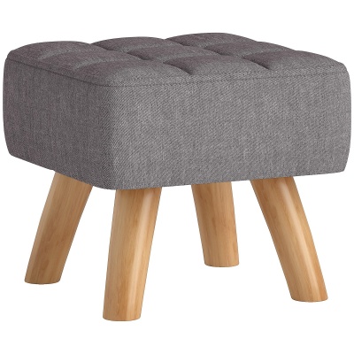 Foto van HOMCOM Vierkante Zitthocker met Zacht Kussen en Houten Poten, Grijs Ottoman voor Slaapkamer en Woonk