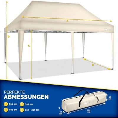 Foto van Tillvex Vouwpaviljoen 3x6m Beige, Waterdicht, Verstelbaar, UV 50+, Incl. Draagtas & Grondpijlen