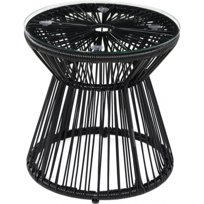 Foto van Outsunny Ratten Bijzettafel van IJzer, PE-Rattan, Zwart Glas