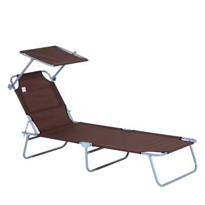 Foto van Outsunny opvouwbare ligstoel met zonnedak (bruin) voor tuin en strand