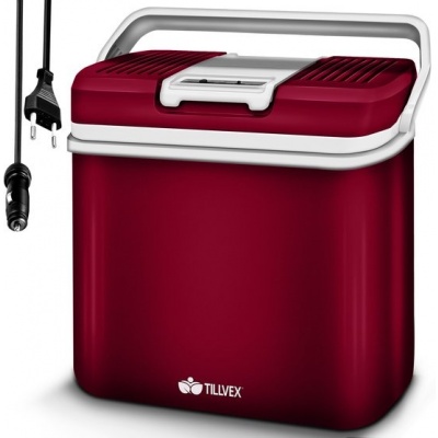 Foto van Tillvex elektrische koelbox 24L | Mini-koelkast voor auto en camping | Koelt & verwarmt (Rood)