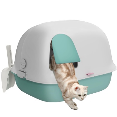 Foto van PawHut Kattenbak met deksel en zeef voor kleine katten, groen kunststof, indoor