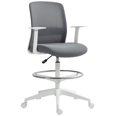 Foto van HOMCOM Ergonomische Bureau Stoel met Armleuningen en Voetring, Verstelbare Draai Stoel Grijs
