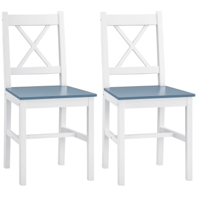 Foto van HOMCOM Eetkamerstoelen Set van 2, houten keukenstoelen, boerderij eetkamerstoelen met kruis rug, wit