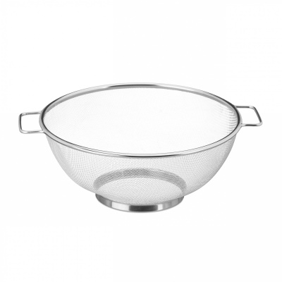 Foto van Relaxdays RVS vergiet, fijnmazige zeef met handgrepen, Ø 26cm, vaatwasserbestendig, zilver