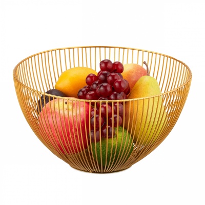 Foto van Relaxdays metalen fruitschaal, rond, open design, 14 x 25 cm, voor groente, fruit & brood, goud