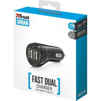 Trust Auto Oplader met 2 USB Poorten - 2x 12W Trust Auto Oplader met 2 USB Poorten - 2x 12W
