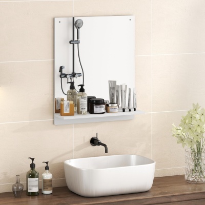 Foto van HOMCOM Badspiegel 50 x 60 cm met Rek, Wandspiegel voor Badkamer en Hal, Wit