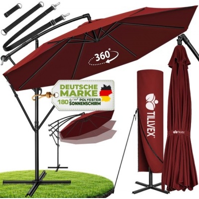 Foto van Tillvex Parasol Ø 300 cm met zwengel, hoes en windbescherming - Waterdicht en UV-bestendig