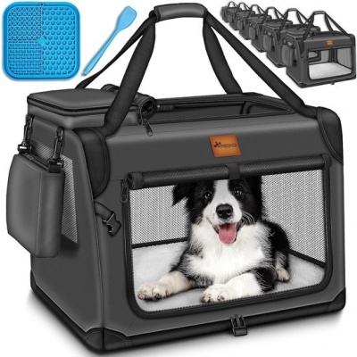Foto van TRESKO® Opvouwbare hondenbox met likmat en spatel, L, 70 x 52 x 52 cm, voor honden en katten