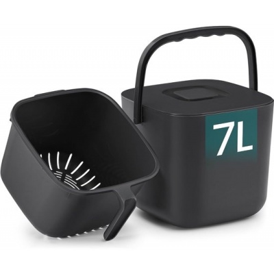 Foto van SONGMICS Plastic Compostbak 7L met geurvrij deksel, 24 x 22 x 19,5 cm, Zwart
