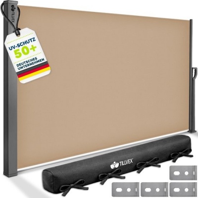 Foto van tillvex® Uitschuifbare Zijluifel 200 x 400 cm met Regenhoes voor Balkon en Tuin