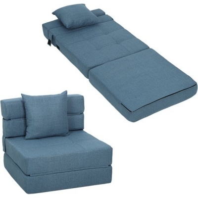 Foto van HOMCOM Stoel-Bed van Polyester met Schuimvulling - Blauw 70x70x61 cm