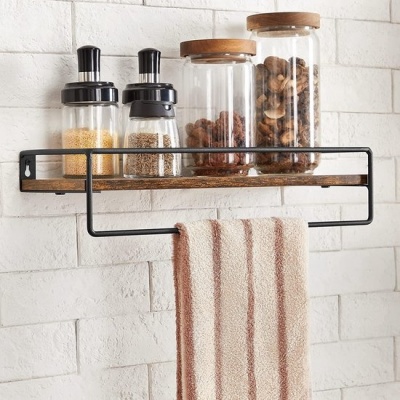 Foto van VASAGLE Set van 2 Wandplanken met Stang, Vintage Bruin-Zwart voor Keuken en Woonkamer