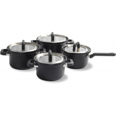 Foto van BK Flow Cool Black 4-delige Pannenset - RVS - Inductie - Ovenbestendig - Koudgrepen - Zwart