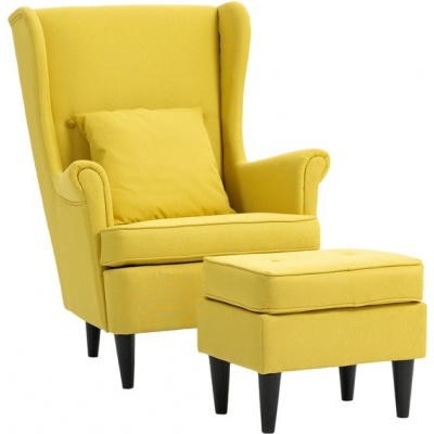 Foto van HOMCOM Accentstoel met ottoman - Geel polyester en schuim - 83L x 75B x 104H cm