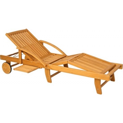 Foto van Outsunny opklapbare tuinligstoel - Acaciahout - 165L x 69B x 85H cm - Teak