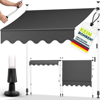 Foto van Tillvex Balkonluifel 200 cm grijs met handslinger, zonder boren, UV-bestendig en verstelbaar